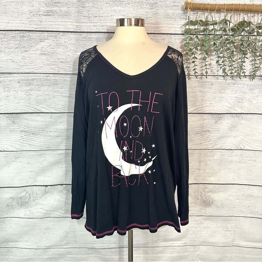 3/$22🩶 Torrid Long Sleeve Sleep Tee To The Moon & Back Lace Shoulder Plus Sz 3X - Picture 4 of 11